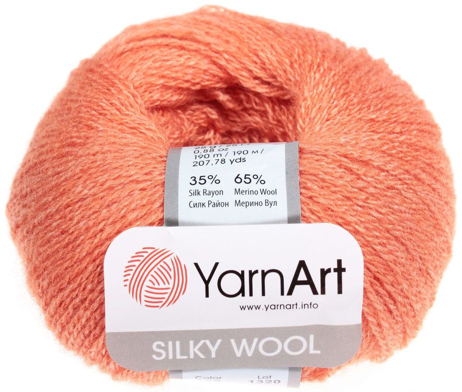 Пряжа Силки вул (Silky wool) YarnArt 65% шерсть мериноса 35% искуственный шелк 1х25г/190м, (345 абрикос) #1