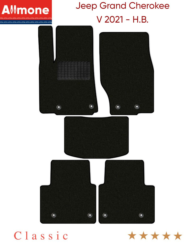 Коврики автомобильные в салон "Классик" для Jeep Grand Cherokee 5 (Short(5мест)) 2021 - Н.В., черные, #1