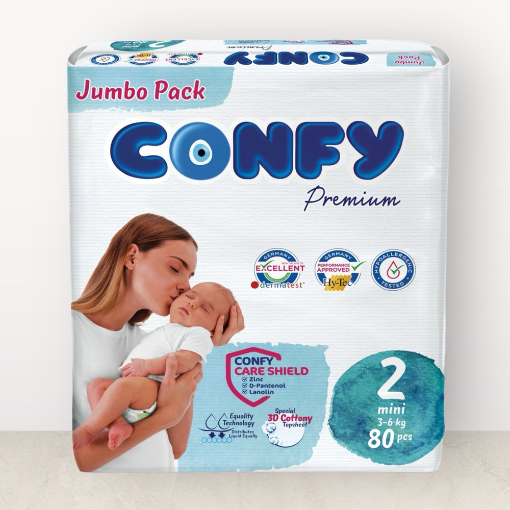 Подгузники Confy Premium Jumbo Размер 2 3-6кг 80шт #1