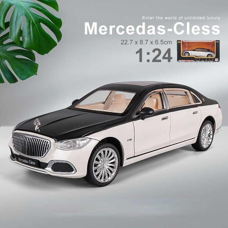 Машинка металлическая в подарочной упаковке Mercedes-Benz Maybach S680 модель 1:24 белая, со светом и #1