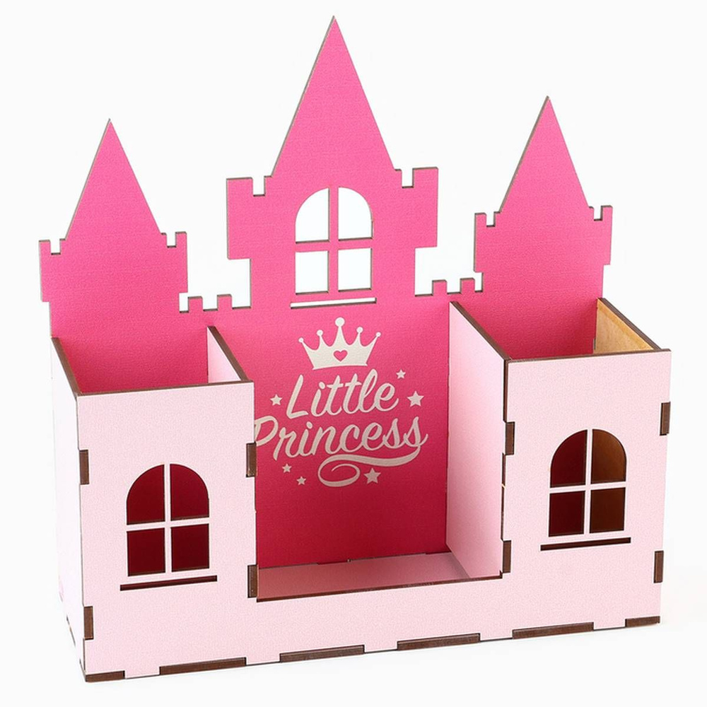 Подставка-органайзер для канцелярии - Little princess, 2 секции, деревянная, цвет розовый, 1 шт  #1