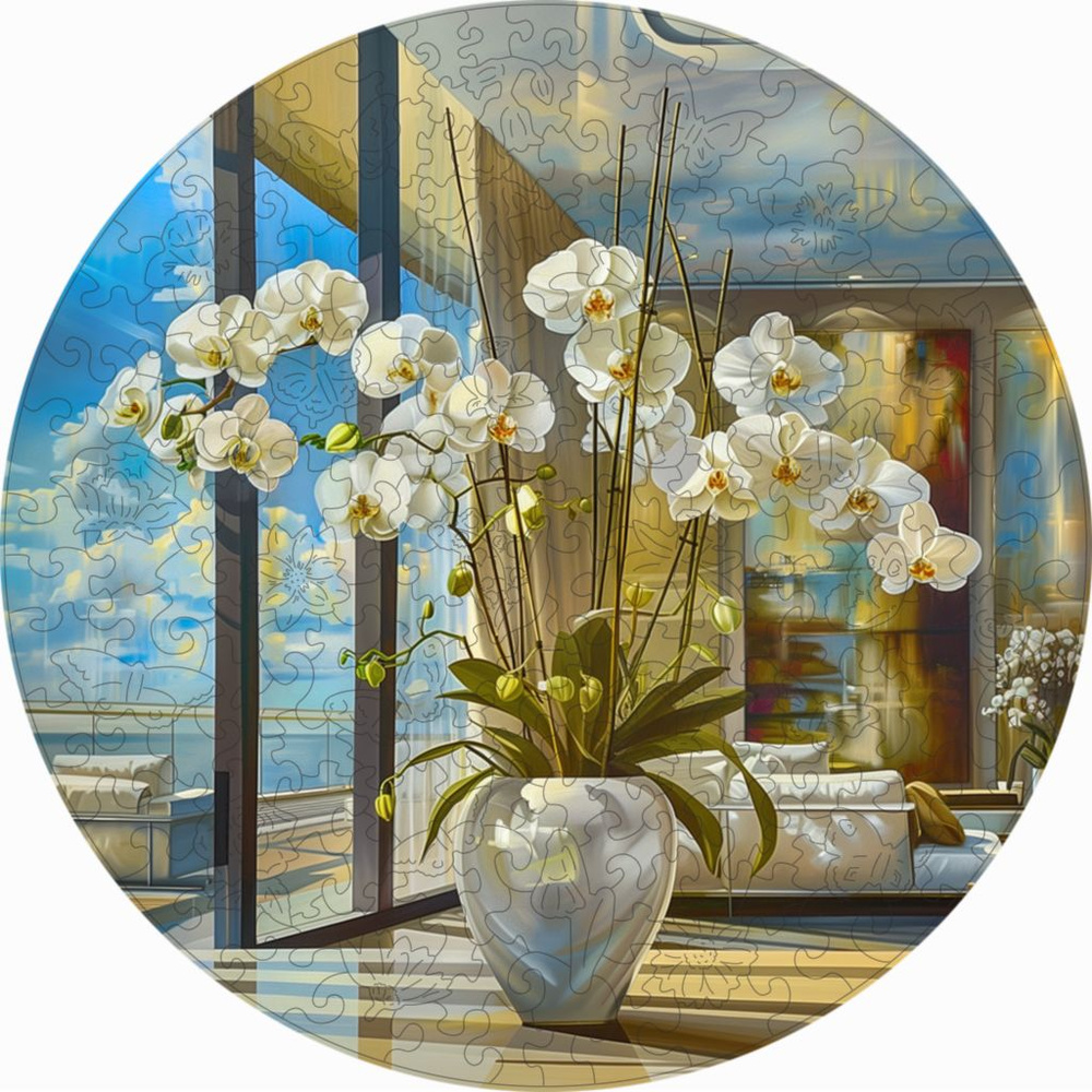 Деревянный пазл "Белые орхидеи", 30х30см, 224 деталей / Фигурный / Подарок для взрослых и детей  #1