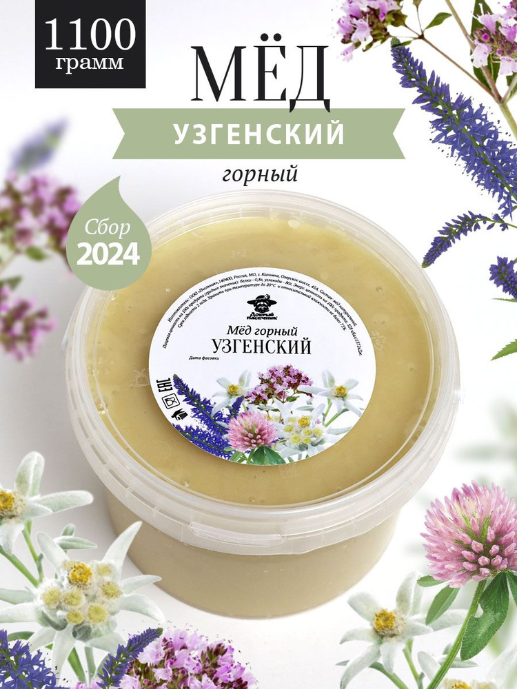 Узгенский горный мед 1100 г, для иммунитета, вкусный подарок, полезный подарок  #1