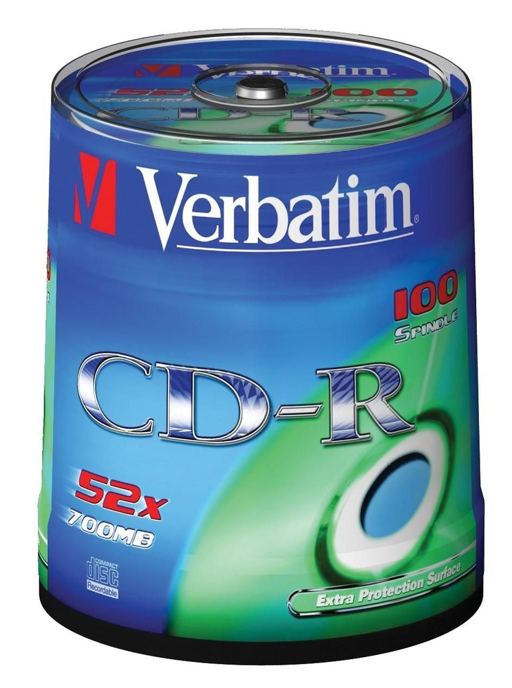 Диски Verbatim, CD-R, 700 МБ, 52x, 100 штук в упаковке #1