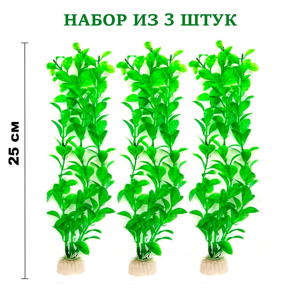 Искусственное растение для аквариума "Людвигия зеленая", 25 см. (3 шт.) / Декор для украшения аквариума #1