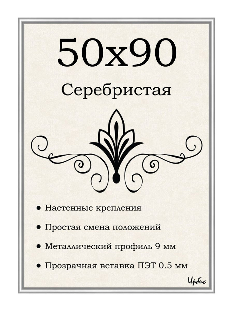 Фоторамка металлическая серебристый для постера, картины, фотографии 50х90 см  #1