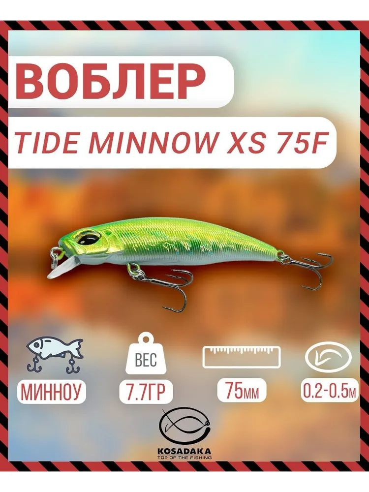 Воблер плавающий Kosadaka Tide Minnow XS 75F, 75мм, 7.7г, 0.2-0.5м, цвет: LG, Артикул: TideXs75f-LG  #1