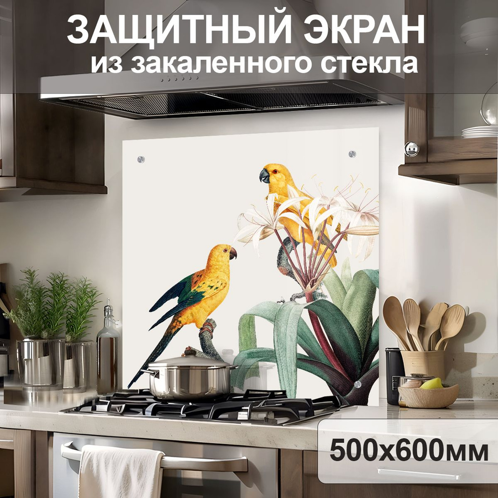 Защитный экран от брызг на плиту 600х500х4мм. Стеновая панель для кухни из закаленного стекла. Фартук #1