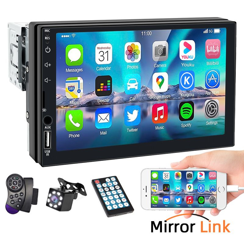 Автомагнитола 7 дюймов С камерой 1Din MP5 Bluetooth Mirrorlink USB /AUX/ TF  #1