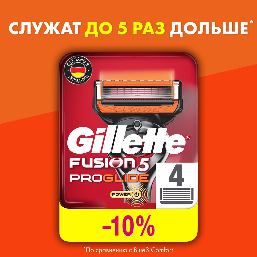 Gillette FUSION5 ProGlide Power RED Кассеты для бритья сменные (5 лезвий триммер) 4шт  #1