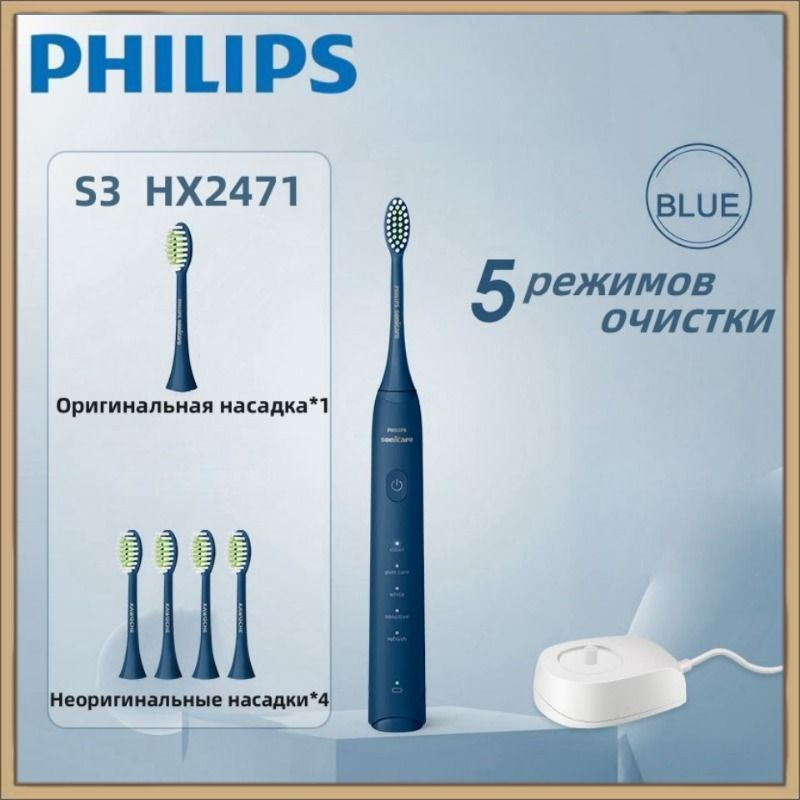 Philips Sonicare Набор электрических зубных щеток PHILIPS Sonicare S3 Series HX2471, темно-синий  #1