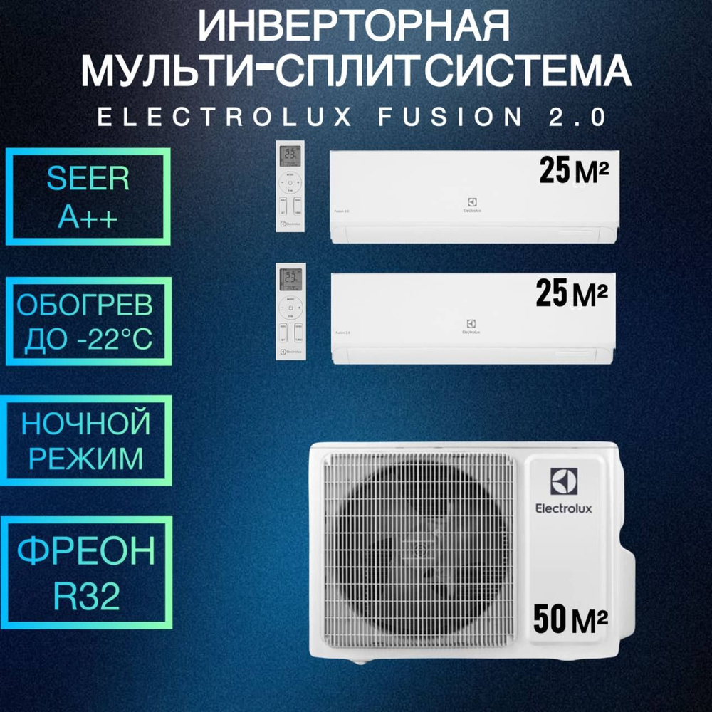 Инверторная мульти сплит-система Electrolux Fusion 2.0 на 2 комнаты (25м2 + 25м2), 18 000 BTU  #1