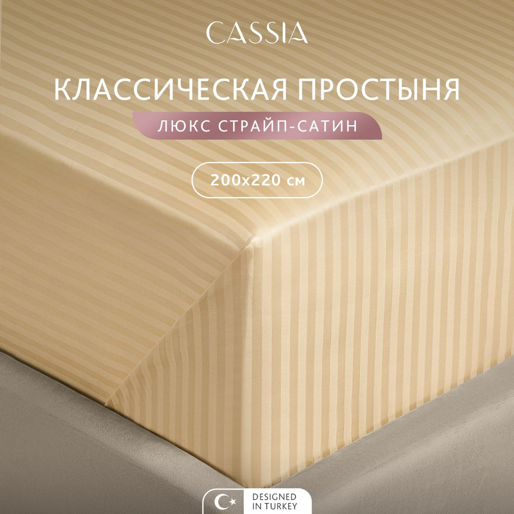 CASSIA Простыня классическая, стандартная 2-спальная "Люкс" страйп-сатин, хлопок, 200x220, 1 шт  #1