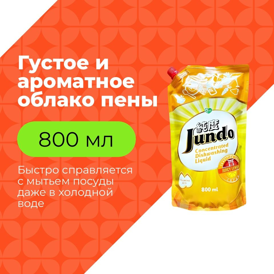 Средство для мытья посуды Jundo Juicy Lemon, 800мл, концентрированный, ЭКО-гель для мытья фруктов, овощей, #1