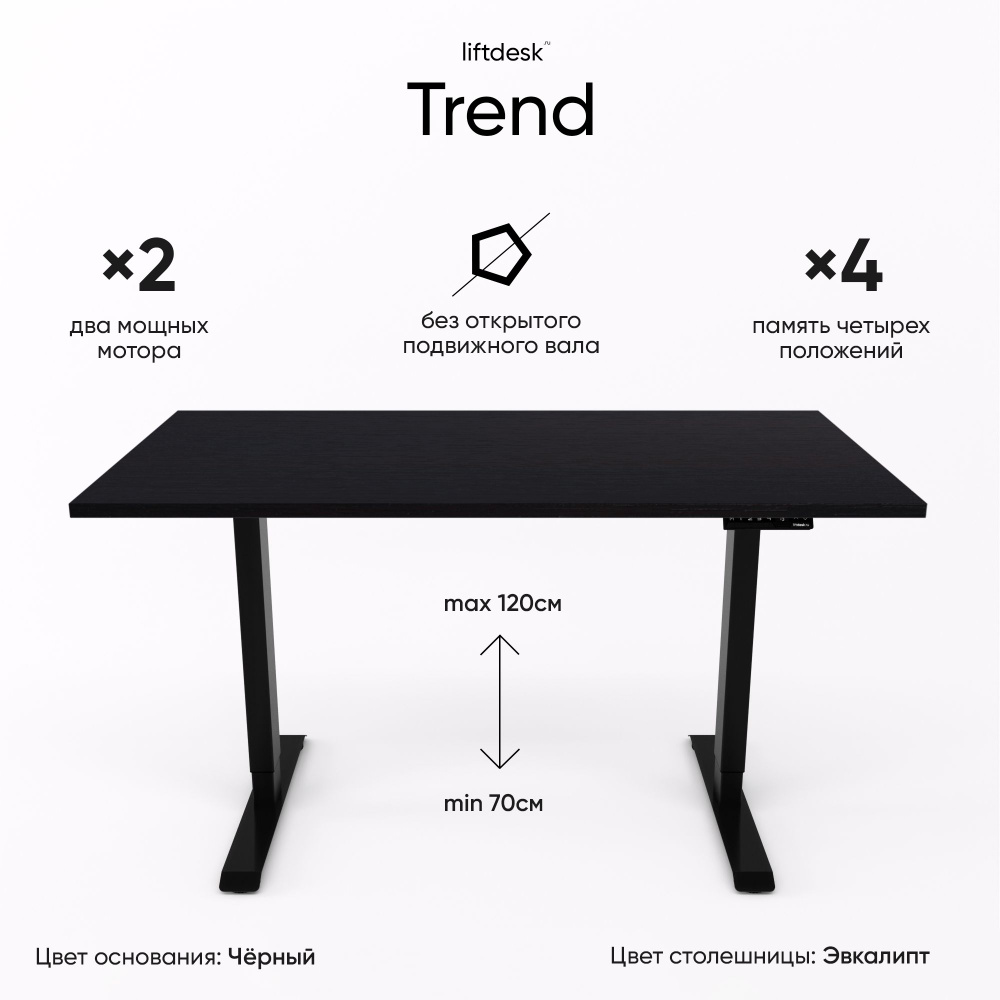 Стол компьютерный с регулировкой высоты для работы стоя сидя 2-х моторный liftdesk Trend Черный/Эвкалипт #1