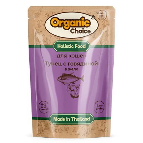 Organic Choice Low Grain / Влажный корм Паучи Органик Чойс для кошек Тунец с говядиной в желе, 70г х #1