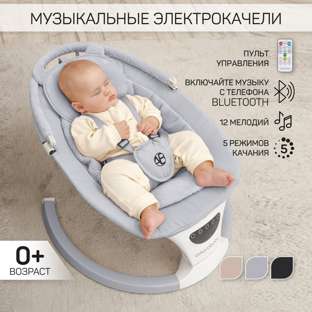 Качели электронные детские Amarobaby Teddy swing, серый #1