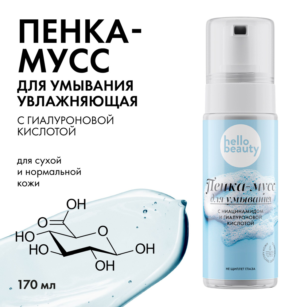 Hello Beauty Уходовая пенка - мусс c кислотами для умывания, увлажнения лица и очищение нарощенных ресниц. #1