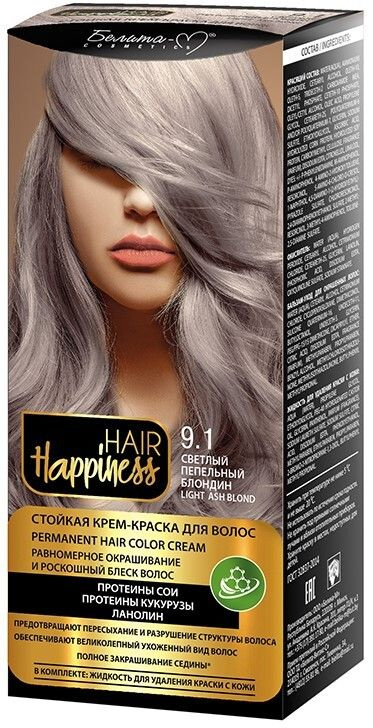 Белита-М Краска для волос Крем HAIR HAPPINESS Стойкая тон №9.1 Пепельный блондин  #1