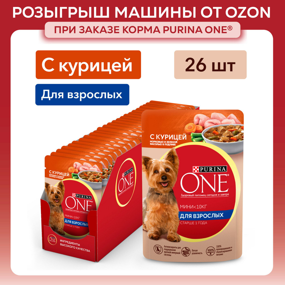 Влажный корм для собак Purina ONE МИНИ для мелких и карликовых пород, в подливе с курицей, морковью и #1