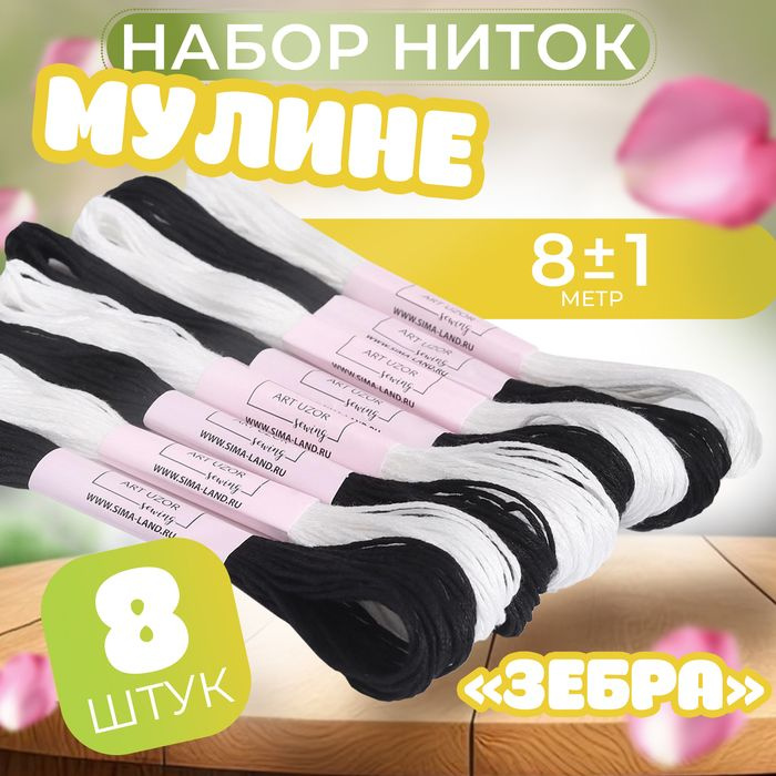 Набор ниток мулине Зебра, 8 1 м, 8 шт #1