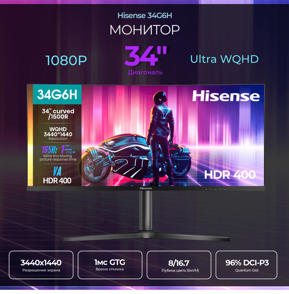 Hisense 34" Монитор 34G6H, черный #1