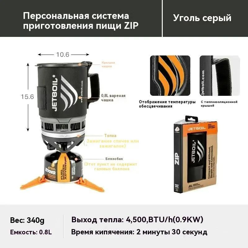 Комплект горелка с кастрюлей Jetboil Zip Carbon 0.8л #1