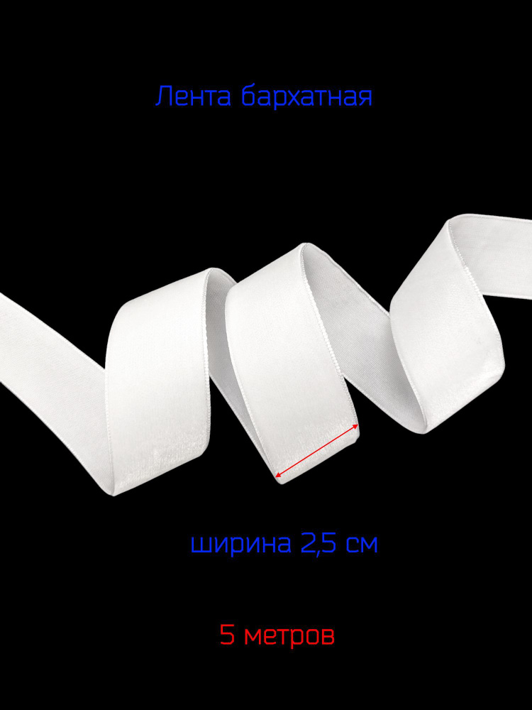 Бархатная лента ширина 2,5 см, БЕЛОГО цвета, 5 метров #1