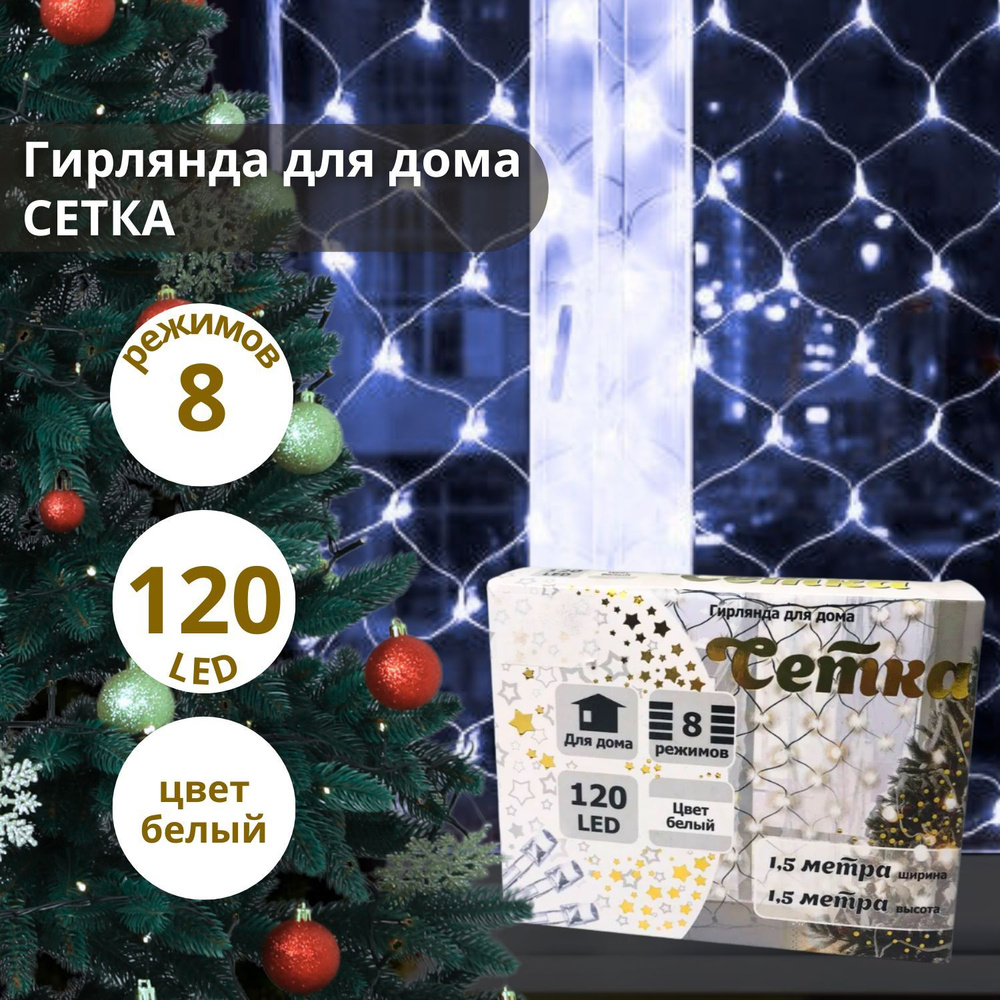 Гирлянда для дома Сетка 1,5м*1,5м цвет белый арт. 183-401 #1