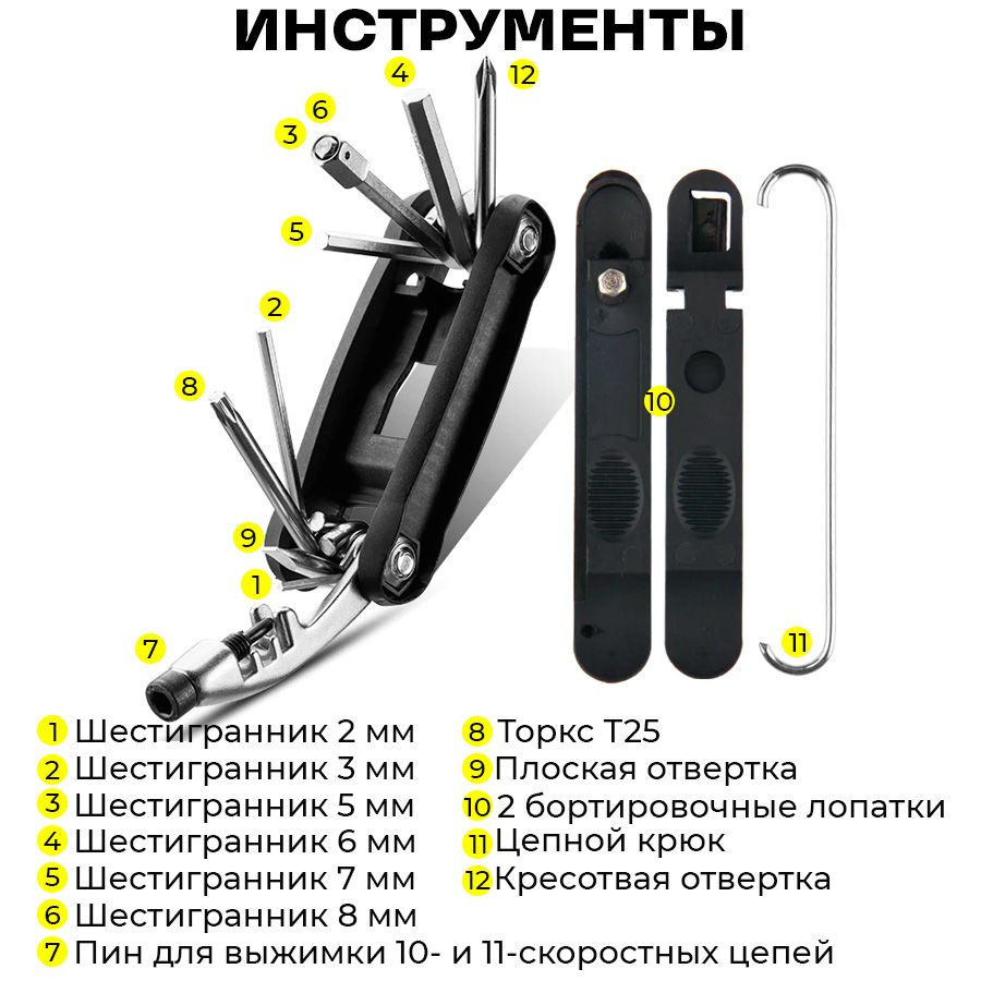 Набор инструментов для ремонта велосипеда карманный 12 в 1 ROCKBROS ...