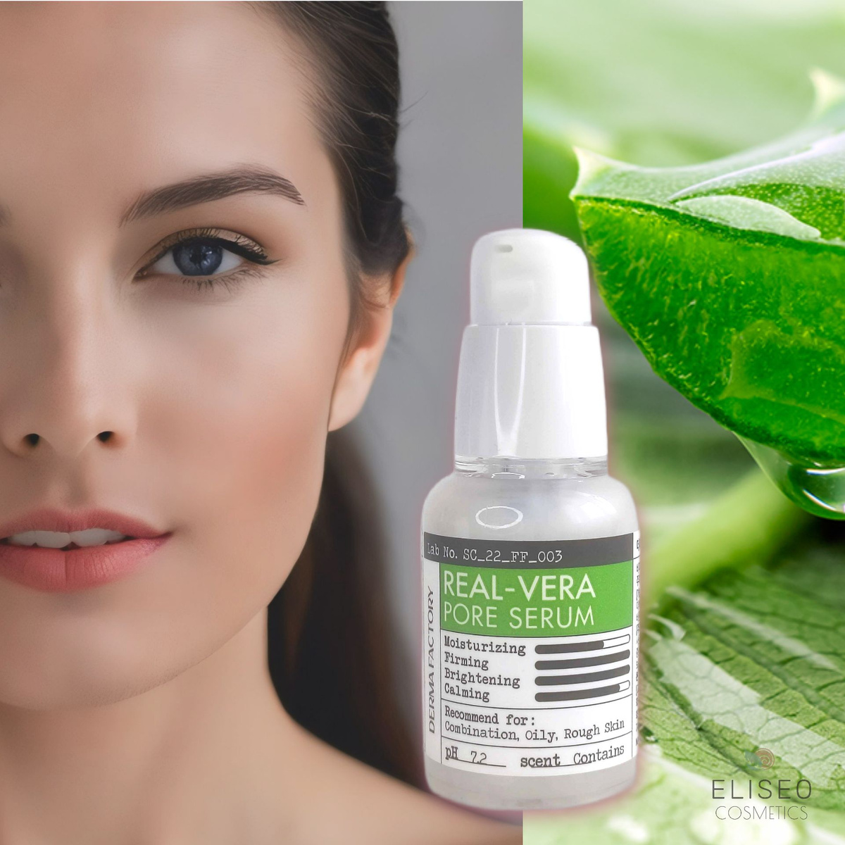 Сыворотка для сужения пор Real Vera Pore Serum от косметического бренда Derma Factory обогащена экстрактом алоэ вера 10% и предназначена для активного ухода за кожей лица.   Сыворотка сыворотка для лица устраняет шероховатости, успокаивает, увлажняет и поддерживает здоровый обмен веществ и уровень микрофлоры.