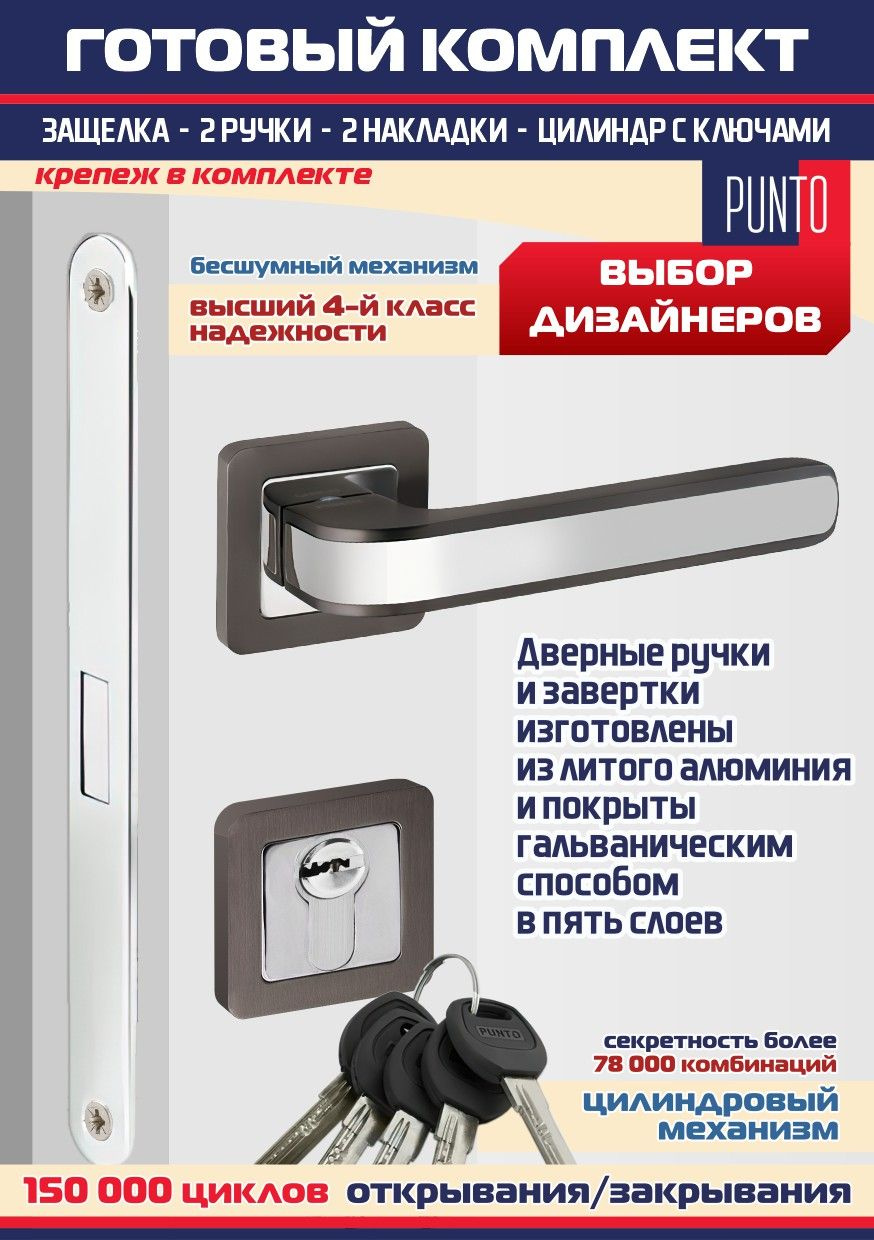 Ручка NOVA QR GR/CP-23 графит/хром + замок Магнит + накладка + цилиндровый механизм с вертушкой