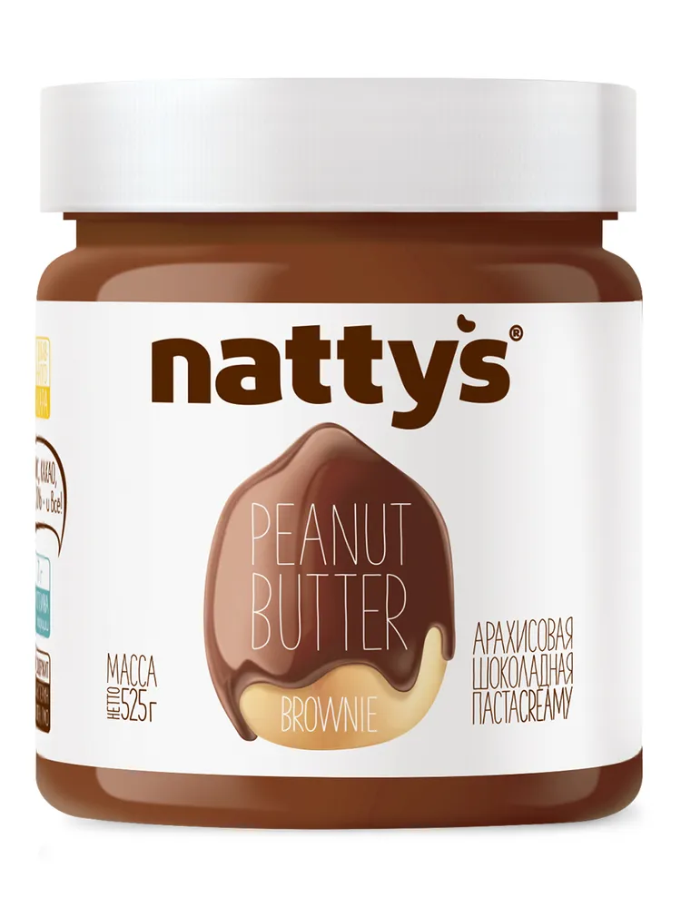 Nattys Арахисовая паста без сахара с шоколадом "Брауни", 525 гр #1