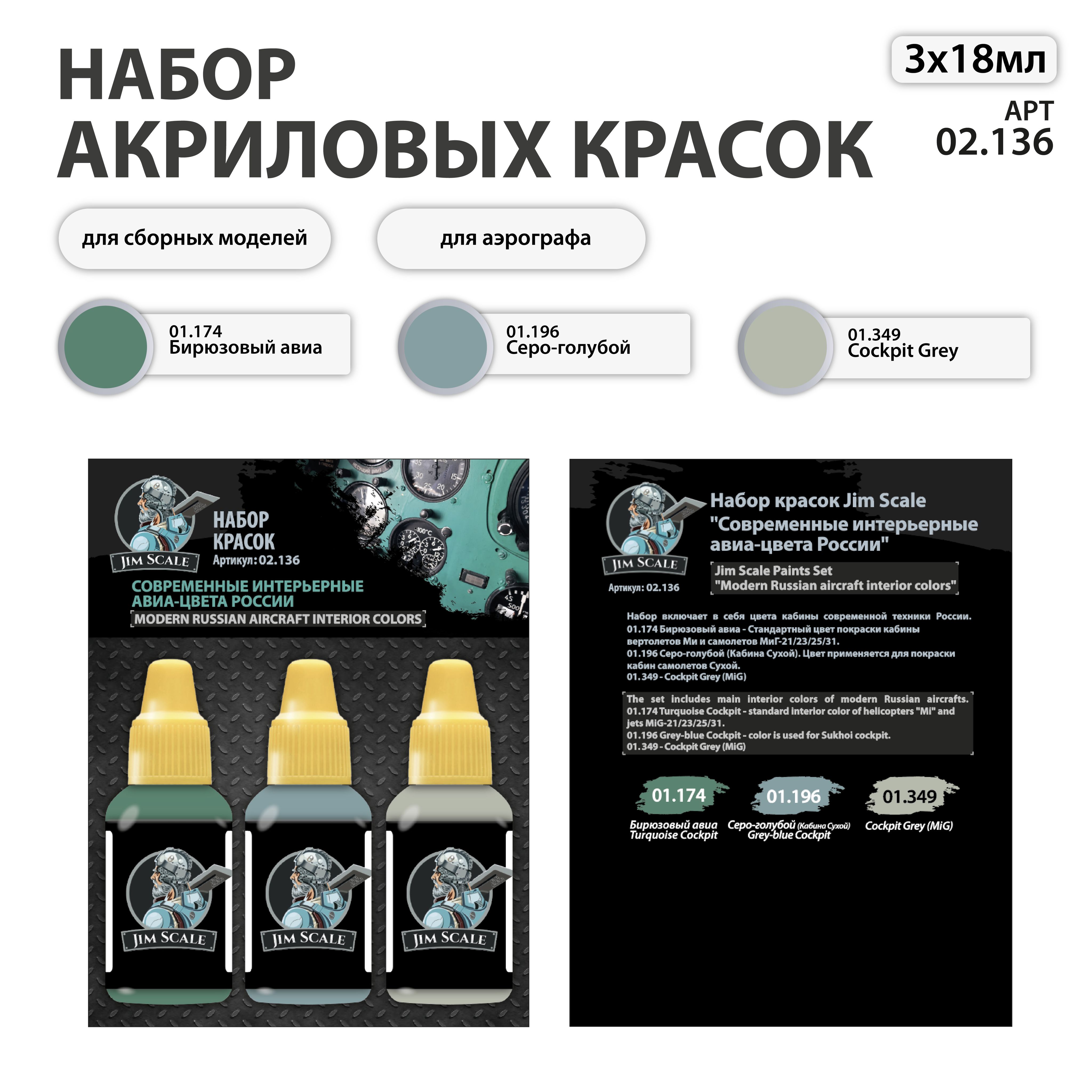 НаборкрасокJimScale:Современныеинтерьерныеавиа-цветаРоссии3цвета