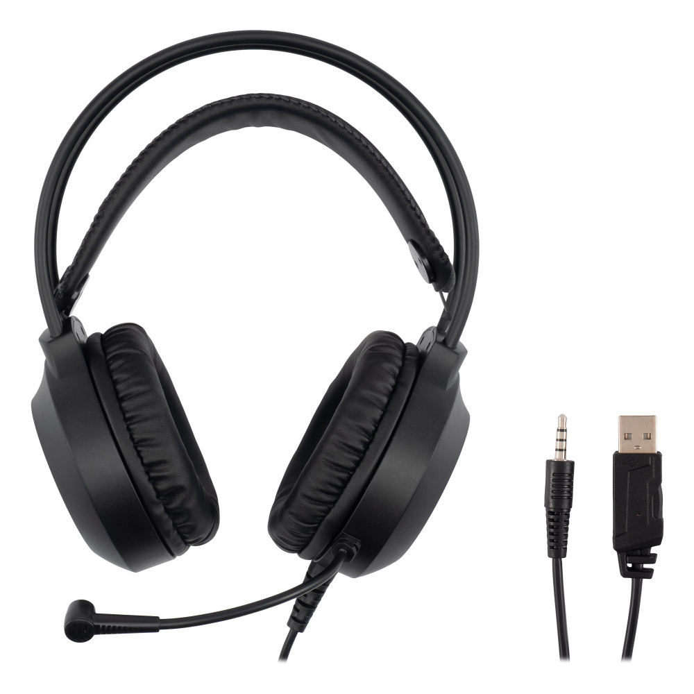 Игровые наушники с микрофоном Оклик HS-L300G, накладные, проводные USB + 3.5мм, черные  #1