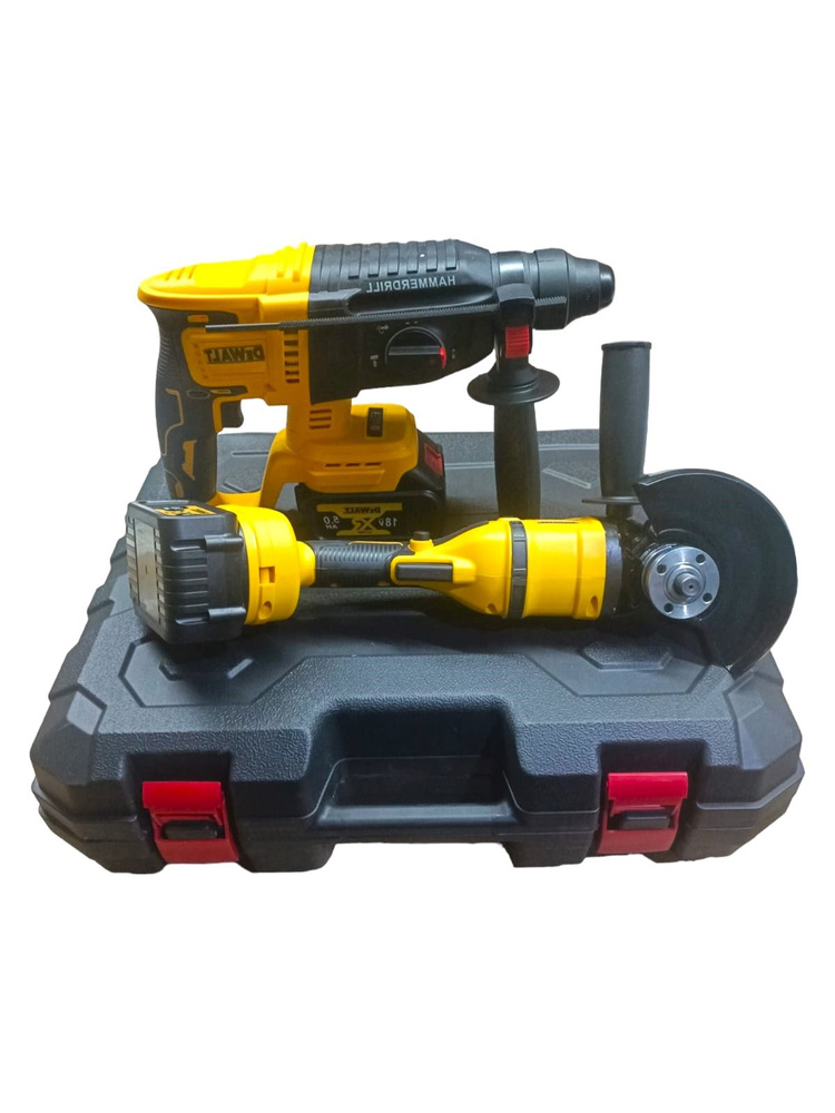 Набор аккумуляторных инструментов 2в1 УШМ125 + перфоратор в кейсе DeWalt 18v 5Ah 2 АКБ  #1