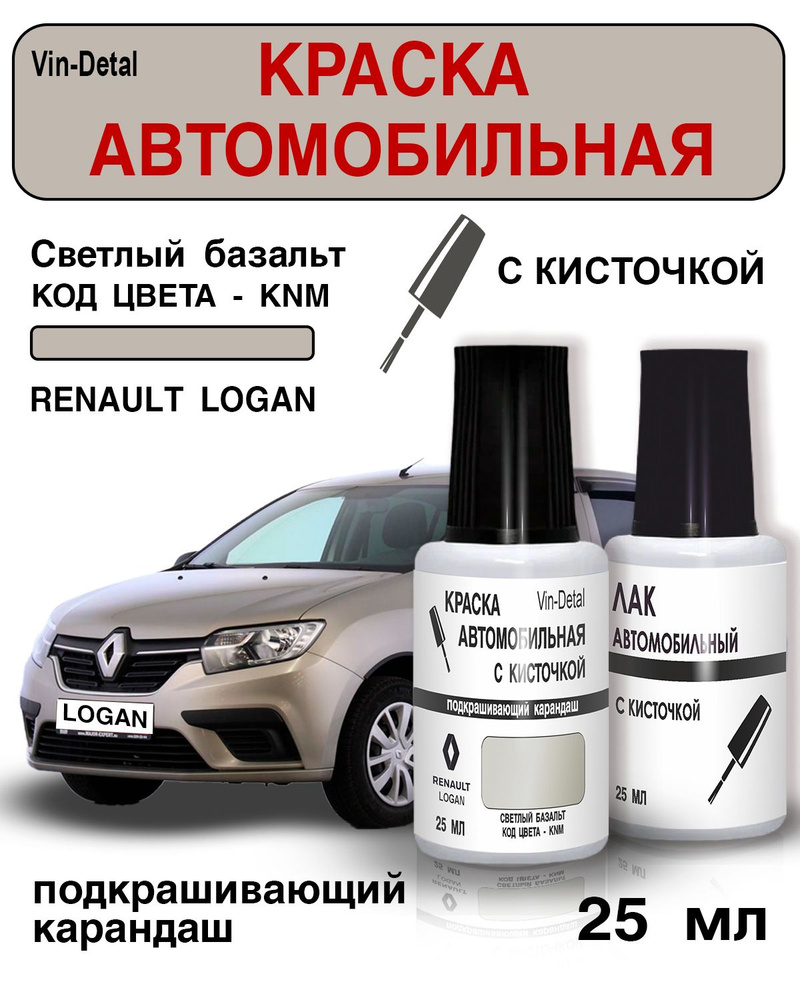 Краска для сколов и царапин во флакончике с кисточкой для Renault, код KNM (Светлый базальт)+лак / Ремкомплект #1