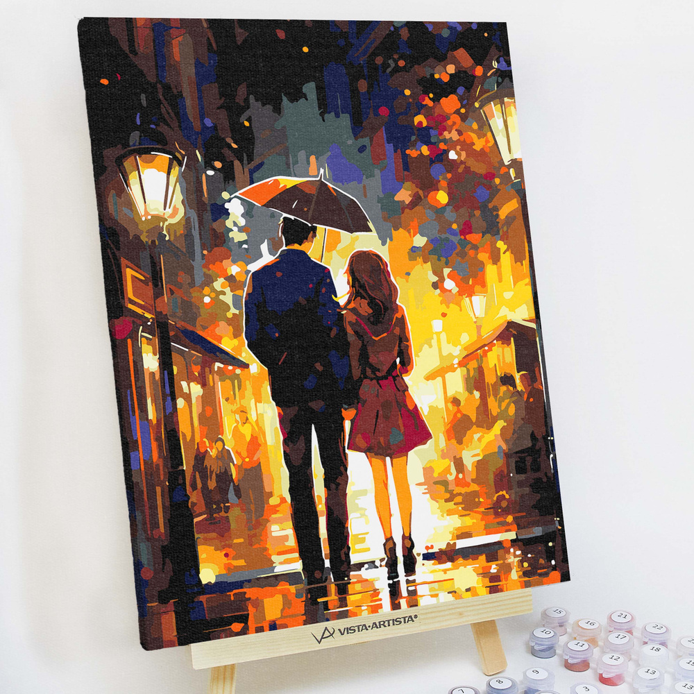 Картина по номерам, холст на подрамнике - Свидание под зонтом - Пара Любовь 30x40 см.  #1