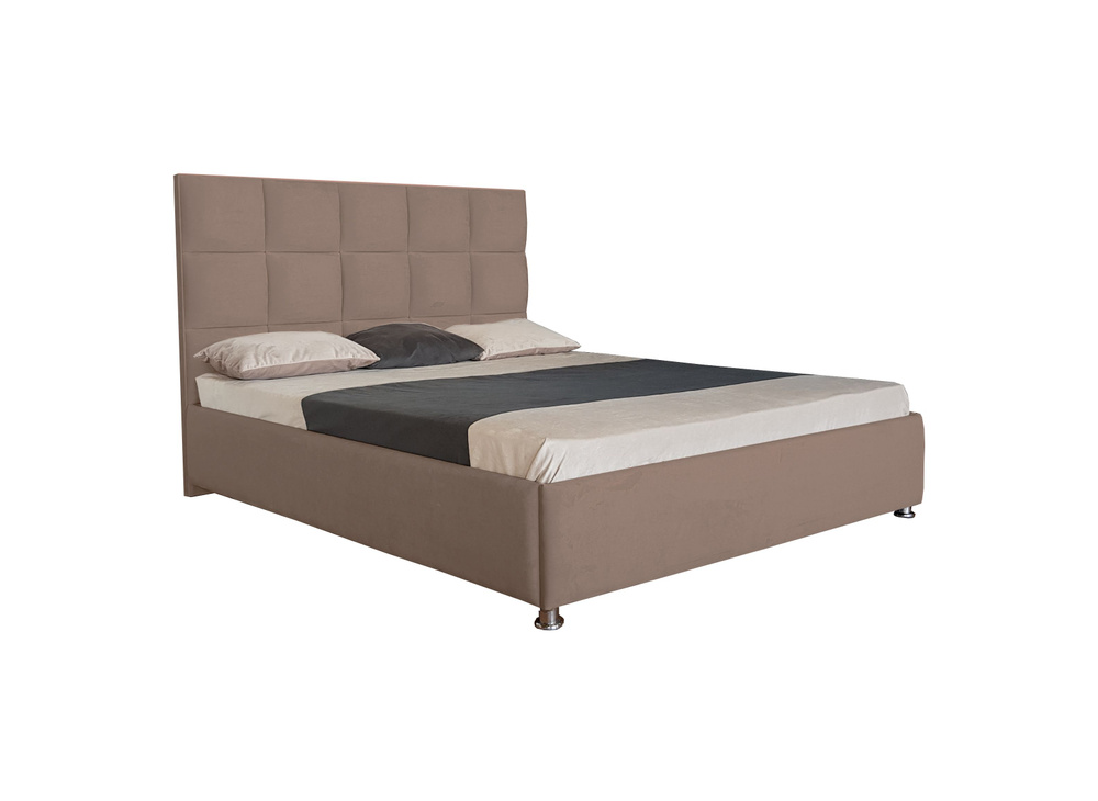 Двуспальная кровать Флорида Нью 200x200 основание металлическое с ламелями велюр бежевый ножки 13 см #1