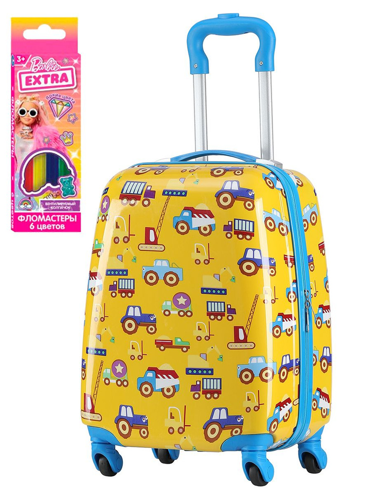 Дорожный чемодан детский на 4 колесах, ручная кладь размера S + фломастеры в подарок  #1