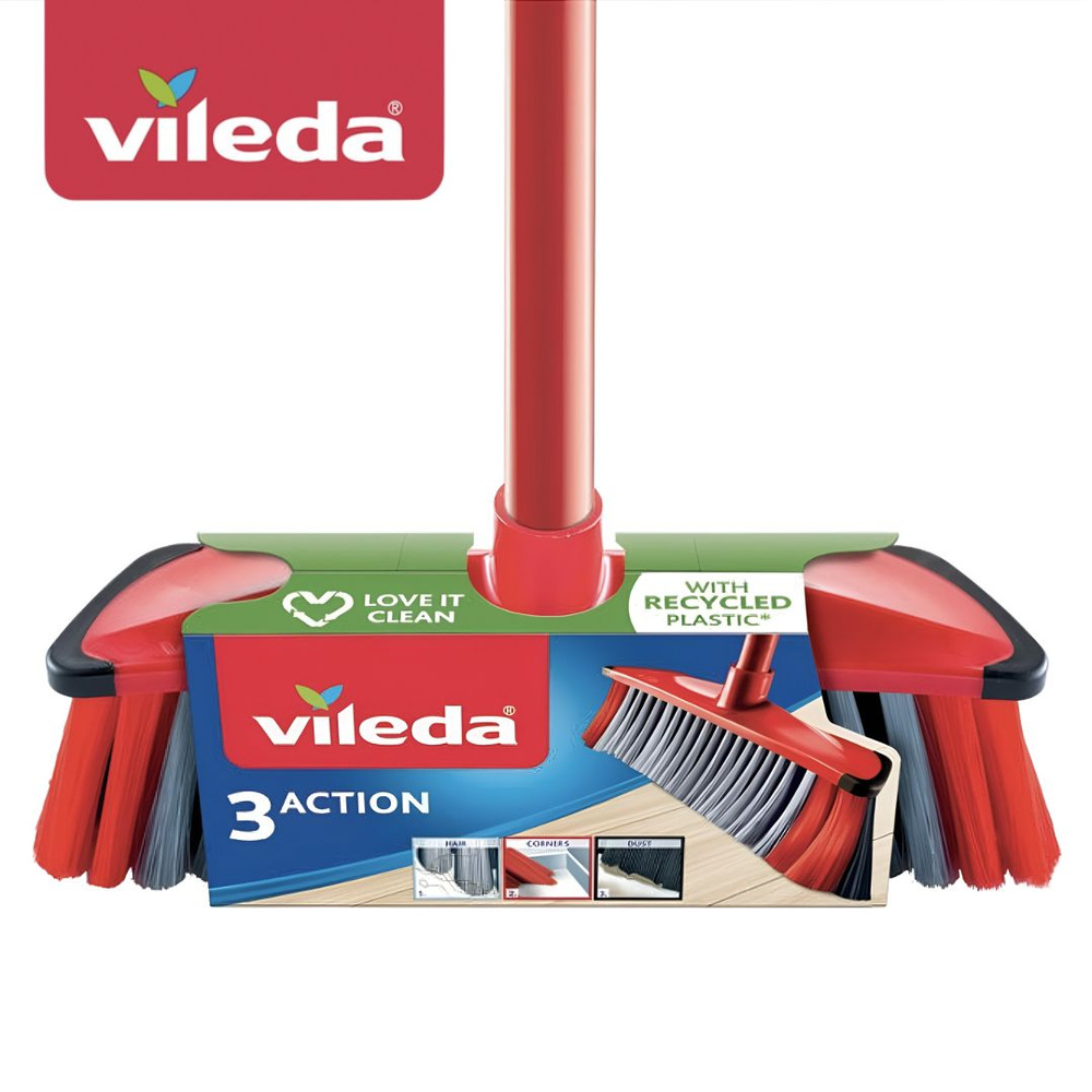 Щетка для пола Vileda 3 Action с ручкой 130 см, цвет: красный, 169342  #1