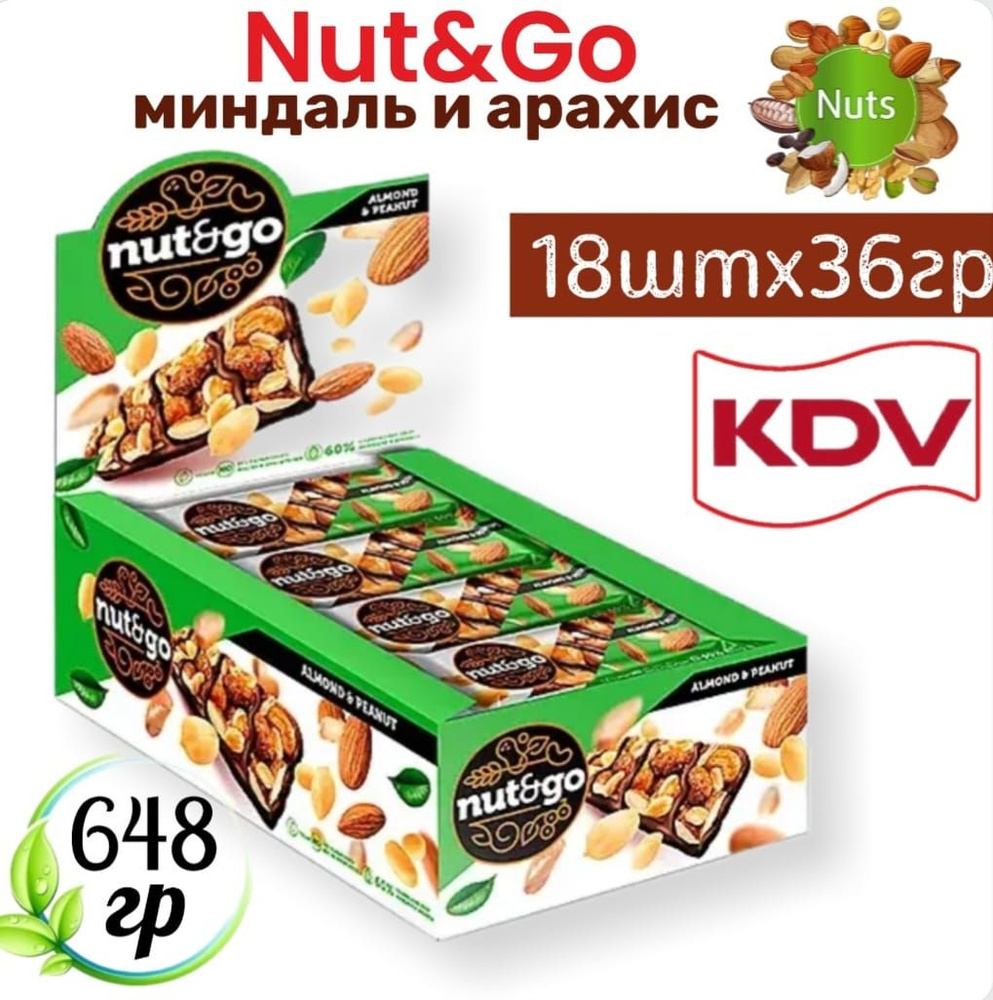 Миндальный батончик NUT&GO с арахисовой пастой 18х36гр #1