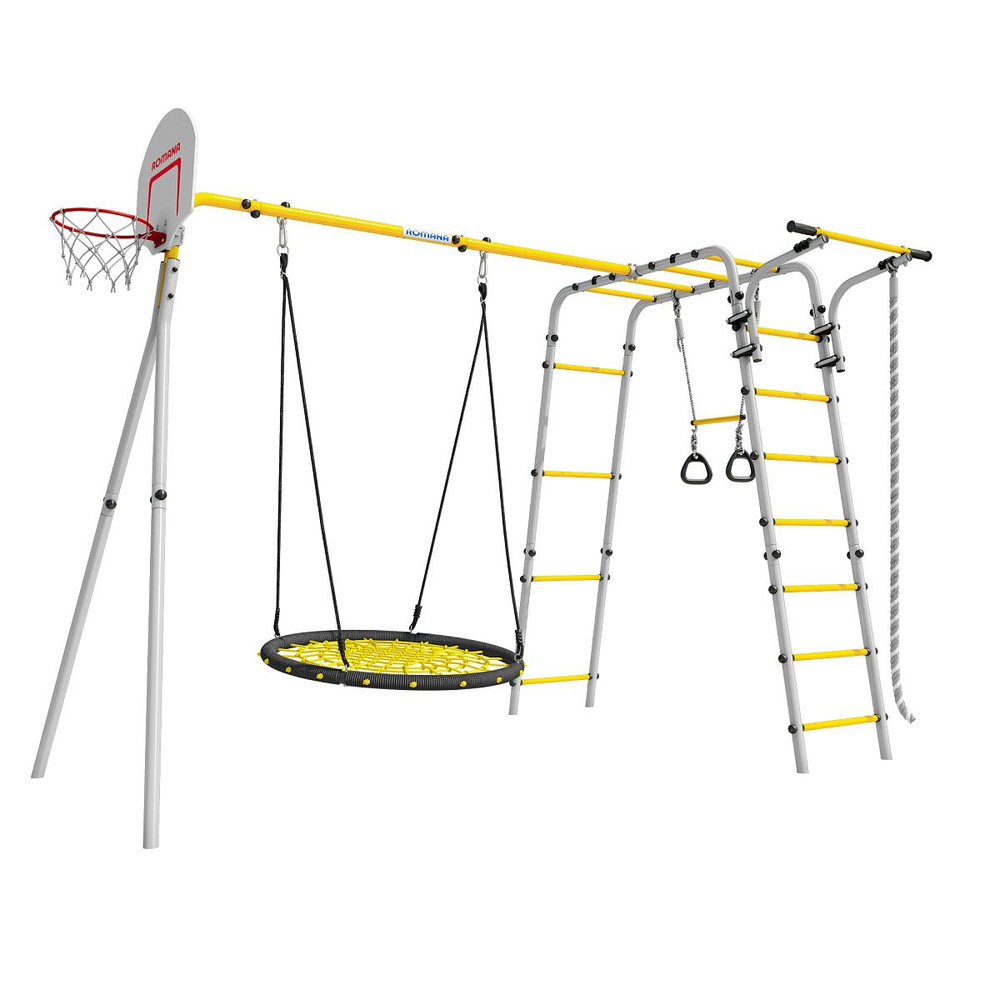 Детский спортивный комплекс для дачи ROMANA Акробат - 2, качели гнездо сетка 100 см (серый, желтый)  #1