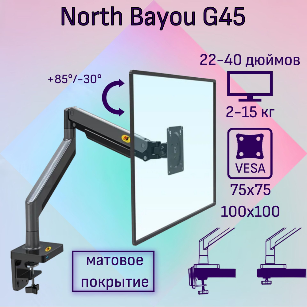 Настольный кронштейн NB North Bayou G45 для монитора 22-40" до 15 кг, матовый черный  #1