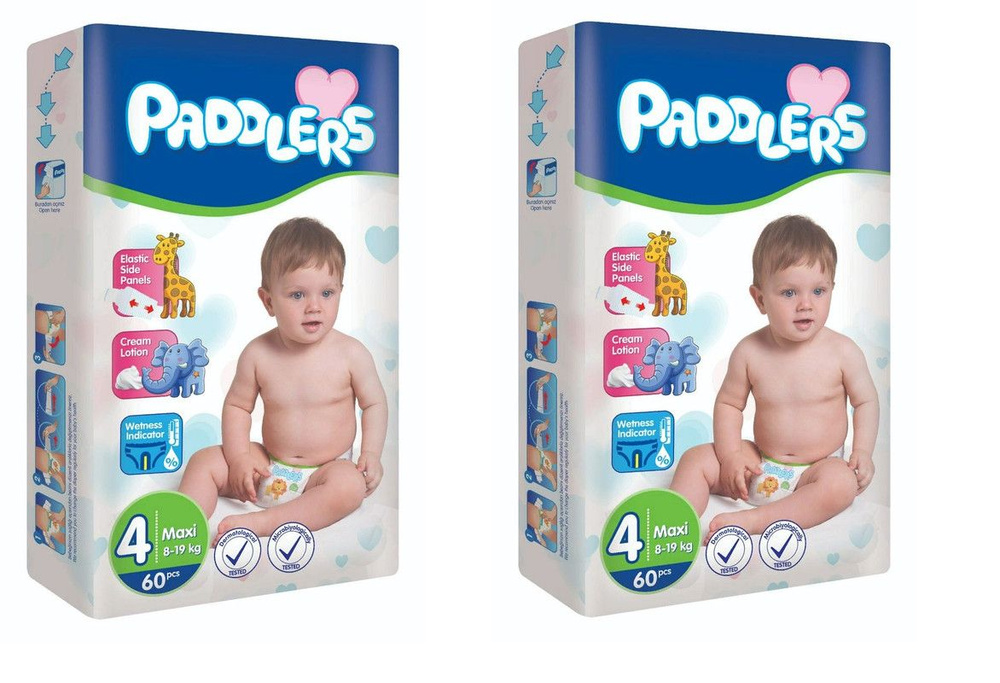 Paddlers Подгузники детские Jumbo pack, №4 (8-19 кг) Maxi, 60 шт/уп, 2 уп #1