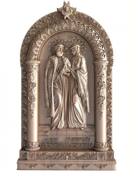 Деревянная резная икона "Святые Пётр и Феврония" бук 18 x 10 см  #1