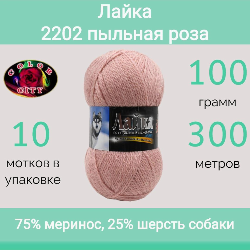 Пряжа Color City Лайка цвет 2202 пыльная роза (100г/300м, упаковка 10 мотков)  #1