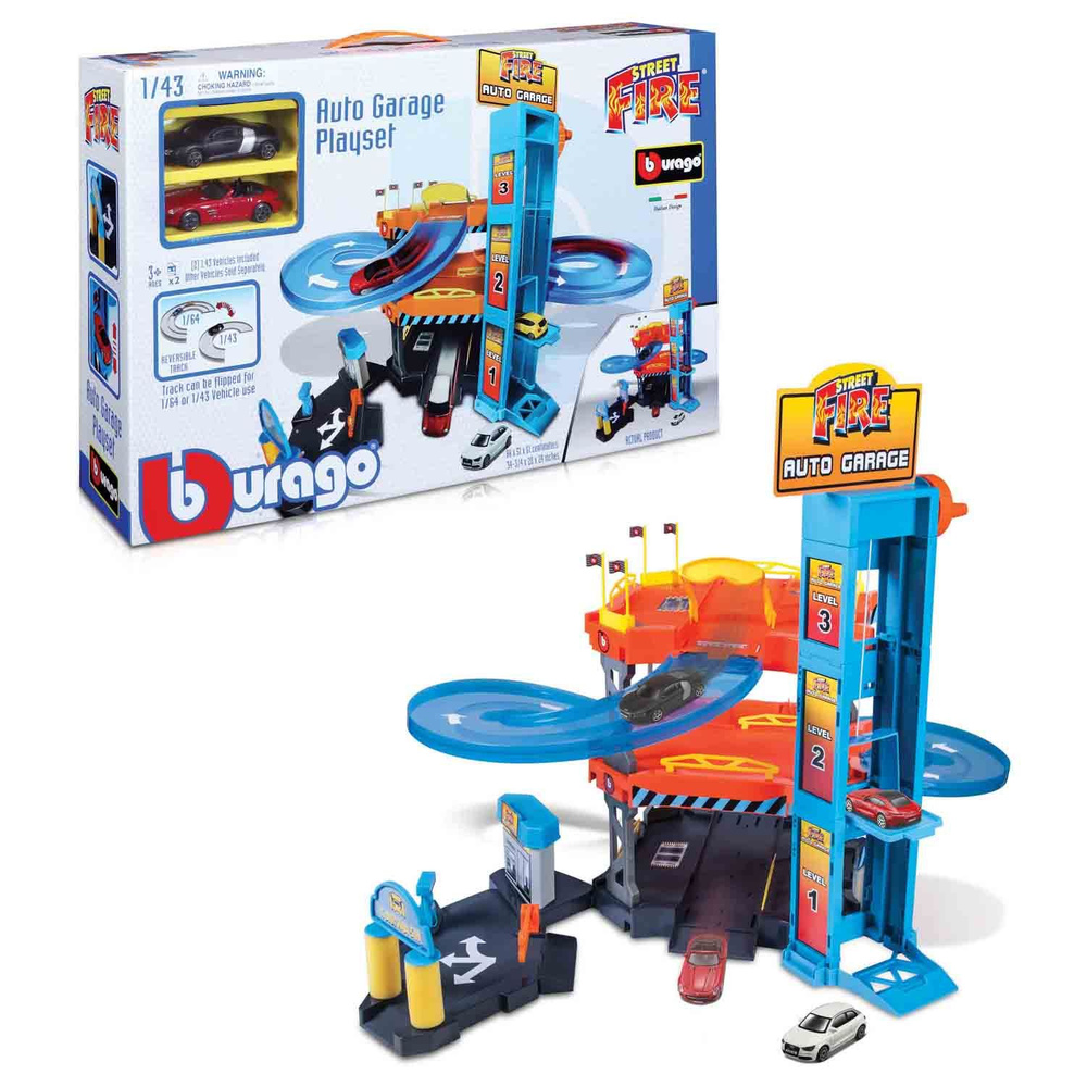 Игровой набор с подвижными элементами Многоуровневый автогараж с 2-мя машинками Street Fire, 1:43, Bburago, #1