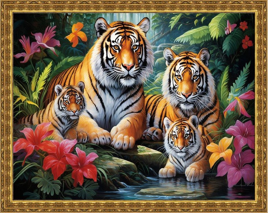 Алмазная мозаика WB11199 "Тигры" круглые стразы 40х50 см #1