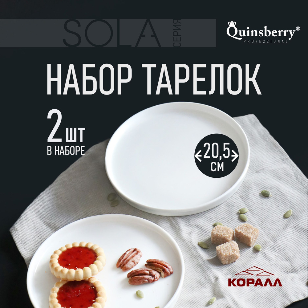 Тарелки набор из 2 шт. обеденные белые круглые с бортом 20.5 см Sola фарфор  #1